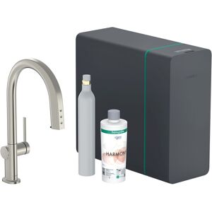 Hansgrohe Aqittura M91 robinet de cuisine 76839800 SodaSystem 210, bec extractible, set de démarrage, finition inox