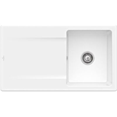 Évier en céramique Villeroy & Boch Siluet 50 Snow White - Réversible, avec vidange automatique - Publicité Évier en céramique Villeroy & Boch Siluet 50 Snow White - Réversible, avec vidange automatique - Publicité