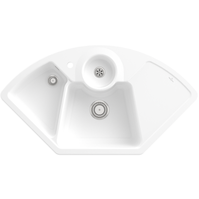 Évier d'angle Villeroy & Boch - 670801RW - Pierre Blanc - Publicité Évier d'angle Villeroy & Boch - 670801RW - Pierre Blanc - Publicité