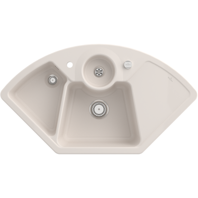 Evier d'angle Villeroy & Boch - Avec garniture de vidange et couvercle - Publicité Evier d'angle Villeroy & Boch - Avec garniture de vidange et couvercle - Publicité