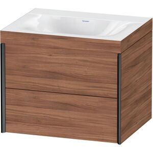 XViu Duravit vasque XV4614NB279C 60x48cm, 2 tiroirs, sans trou pour robinet, noir mat, Cadres C, noyer naturel