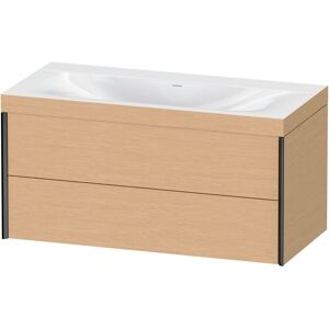 XViu Duravit vasque XV4616NB212C 100x48cm, 2 tiroirs, sans trou pour robinet, noir mat, Cadres C, chene brosse