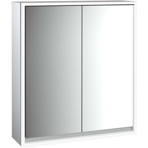 Armoire a miroir eclairee en saillie Emco Loft 979805104 600x733mm, LED tout autour, 2 portes, aluminium/miroir