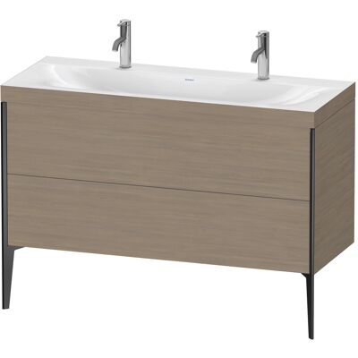 Duravit Xviu Ensemble C-Bonded Double Lavabo 2 Tiroirs avec Trou de Robinet 1200x480x610 mm - Chêne Terra/Profil Noir Mat - Publicité Duravit Xviu Ensemble C-Bonded Double Lavabo 2 Tiroirs avec Trou de Robinet 1200x480x610 mm - Chêne Terra/Profil Noir Mat - Publicité