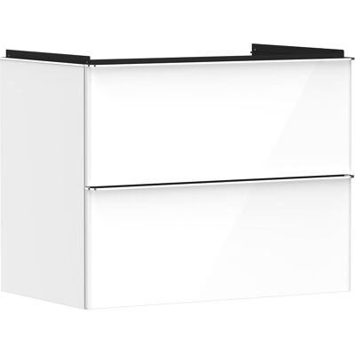 Hansgrohe Xelu Q meuble sous-vasque 54027000 780x605x475mm, 2 tiroirs, blanc brillant, chromé - Publicité Hansgrohe Xelu Q meuble sous-vasque 54027000 780x605x475mm, 2 tiroirs, blanc brillant, chromé - Publicité