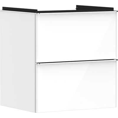 Hansgrohe Xelu Q meuble sous-vasque 54023000 580x605x475mm, 2 tiroirs, blanc brillant, chromé - Publicité Hansgrohe Xelu Q meuble sous-vasque 54023000 580x605x475mm, 2 tiroirs, blanc brillant, chromé - Publicité