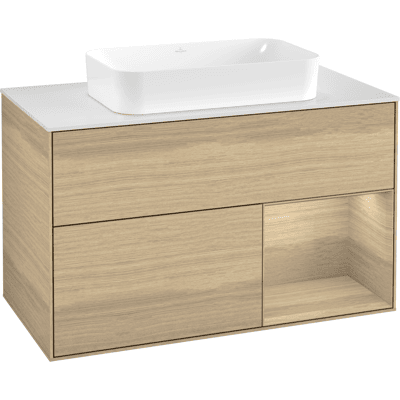 Villeroy & Boch Finion Meuble lavabo en chêne - Fixé au mur avec éclairage - Publicité Villeroy & Boch Finion Meuble lavabo en chêne - Fixé au mur avec éclairage - Publicité