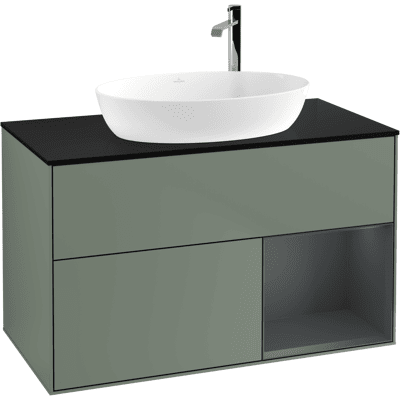 Villeroy & Boch Finion Armoire de salle de bain laqué mat Olive - Meuble de bain - Publicité Villeroy & Boch Finion Armoire de salle de bain laqué mat Olive - Meuble de bain - Publicité