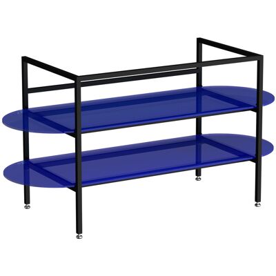 Vitra Liquid Meuble sous lavabo mural - 125x49,5x66cm, Étagères en verre, Noir mat/Bleu - Publicité Vitra Liquid Meuble sous lavabo mural - 125x49,5x66cm, Étagères en verre, Noir mat/Bleu - Publicité