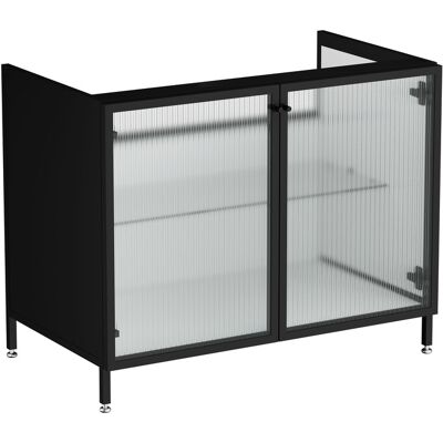 Meuble vasque VitrA Liquid 66741 88 x 51 x 71,5 cm, corps en verre noir mat/orné côtelé - Publicité Meuble vasque VitrA Liquid 66741 88 x 51 x 71,5 cm, corps en verre noir mat/orné côtelé - Publicité