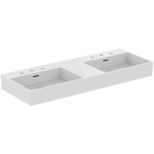 Ideal Standard double T3914MA 120x45x15cm, avec trop-plein, sol, 3 trous robinetterie, blanc Ideal Plus