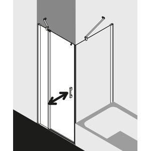 Kermi Pega porte battante 2000 -swing avec panneau fixe PE1NR08018VZK 80x185cm, verre de securite trempe argent brillant SR Arena C Clean, a droite, sur receveur de douche