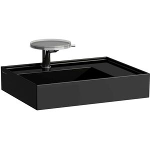 LAUFEN Kartell lavabo 8103340208151, 60x46cm, noir, etagere a droite, 2 robinets, ceramique saphir