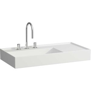 LAUFEN Kartell lavabo 8103387578151, 90x46cm, blanc mat, etagere a droite, 2 robinets, saphir ceramique