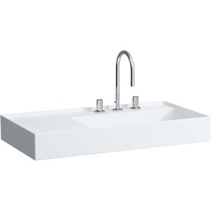 LAUFEN Kartell lavabo 8103394001111, 90x46cm blanc LCC, etagere a gauche, 2000 trou de coulee, le saphir ceramique