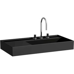 LAUFEN Kartell lavabo 8103390201121, 90x46cm noir, etagere a gauche, sans robinet, ceramique saphir