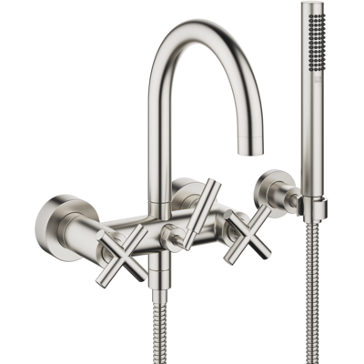 Robinet de baignoire mural Tara de Dornbracht avec ensemble de douche - Platine mat - Publicité Robinet de baignoire mural Tara de Dornbracht avec ensemble de douche - Platine mat - Publicité