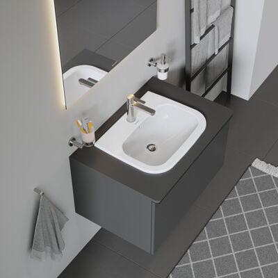 Lavabo encastré Duravit D-code avec 1 trou et trop-plein - Blanc brillant - Publicité Lavabo encastré Duravit D-code avec 1 trou et trop-plein - Blanc brillant - Publicité