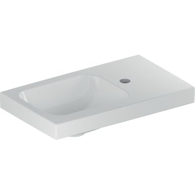 Lavabo Geberit iCon Light - 53x31cm, Déclenchement manuel, Trou de robinet à gauche, Sans trop-plein - Publicité Lavabo Geberit iCon Light - 53x31cm, Déclenchement manuel, Trou de robinet à gauche, Sans trop-plein - Publicité