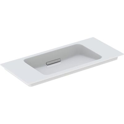 Lavabo blanc de salle de bain Geberit - Overflow dissimulé - Surface KeraTect - Publicité Lavabo blanc de salle de bain Geberit - Overflow dissimulé - Surface KeraTect - Publicité