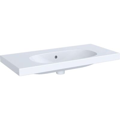Lavabo mural Geberit Acanto - Compact, Sans trou de robinetterie, Blanc - Publicité Lavabo mural Geberit Acanto - Compact, Sans trou de robinetterie, Blanc - Publicité