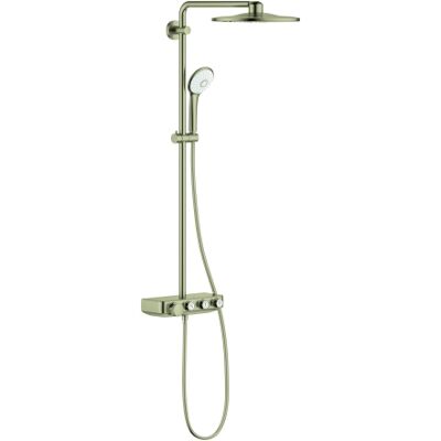 Système de douche Grohe Nickel Brossé - Thermostat, bras pivotant 45cm - Publicité Système de douche Grohe Nickel Brossé - Thermostat, bras pivotant 45cm - Publicité