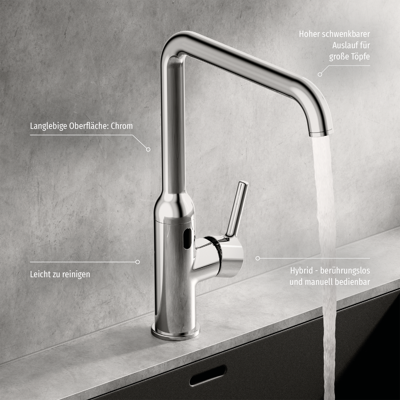 Robinet cuisine Hansa Vantis Style sans contact chrome - Publicité Robinet cuisine Hansa Vantis Style sans contact chrome - Publicité