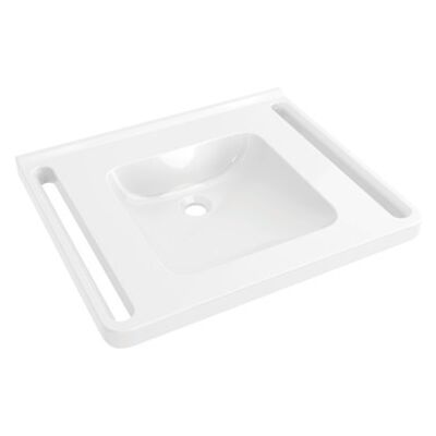 Lavabo mural HEWI en fonte minérale - 65x55cm - Sans trou pour robinet - Publicité Lavabo mural HEWI en fonte minérale - 65x55cm - Sans trou pour robinet - Publicité