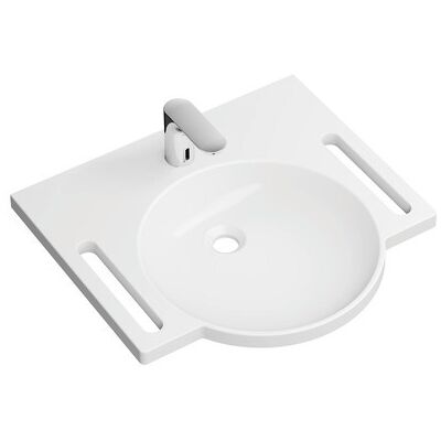 Lave-mains en fonte minérale HEWI - Mitigeur électronique - Sans trop-plein - Publicité Lave-mains en fonte minérale HEWI - Mitigeur électronique - Sans trop-plein - Publicité