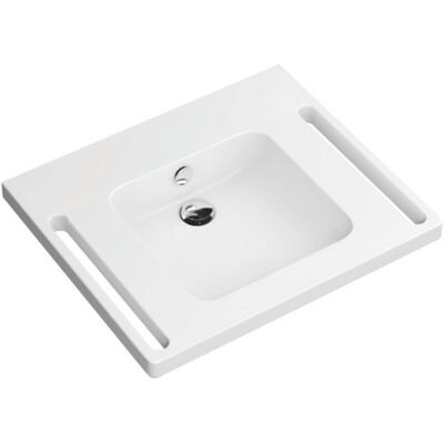 Lavabo en fonte minérale Hewi 950.11.140 - Carré, Blanc, 65x55cm - Publicité Lavabo en fonte minérale Hewi 950.11.140 - Carré, Blanc, 65x55cm - Publicité