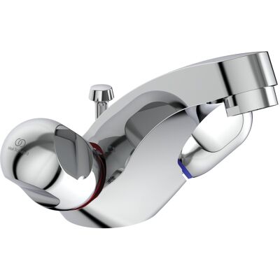Ideal Standard - Mitigeur Alpha à deux poignées, bec en fonte rigide, bouton de vidange chromé - Robinet - Publicité Ideal Standard - Mitigeur Alpha à deux poignées, bec en fonte rigide, bouton de vidange chromé - Robinet - Publicité