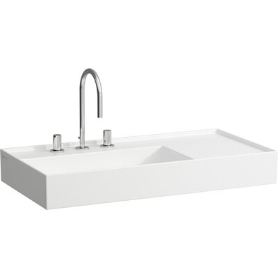 Laufen Modèle H8103380001111 - Lavabo en céramique saphir avec étagère droite - Publicité Laufen Modèle H8103380001111 - Lavabo en céramique saphir avec étagère droite - Publicité