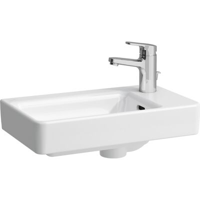 Lavabo Blanc de Salle de Bain Laufen - Compact, Évacuation à Gauche, Surplomb, 48x28cm - Publicité Lavabo Blanc de Salle de Bain Laufen - Compact, Évacuation à Gauche, Surplomb, 48x28cm - Publicité