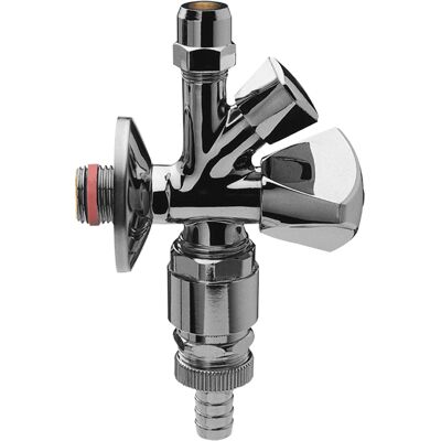 ASW Universal robinet d'équerre combiné à double Universal 421863 2000 / 2 "x10mmx3 / 4", laiton chromé, avec conduit d'évacuation / Rückflussverhinderer , auto-obturant - Publicité ASW Universal robinet d'équerre combiné à double Universal 421863 2000 / 2 "x10mmx3 / 4", laiton chromé, avec conduit d'évacuation / Rückflussverhinderer , auto-obturant - Publicité