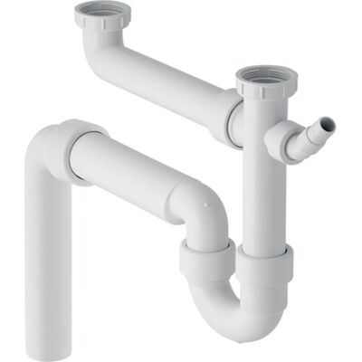 Geberit Siphon - Pour Double Évier, Sortie Verticale, Plastique - Publicité Geberit Siphon - Pour Double Évier, Sortie Verticale, Plastique - Publicité