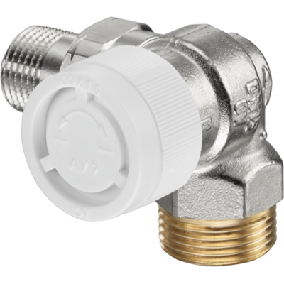 Vanne thermostatique Oventrop Série AV 9 - Angle Droit Double - Laiton Nickelé - Publicité Vanne thermostatique Oventrop Série AV 9 - Angle Droit Double - Laiton Nickelé - Publicité
