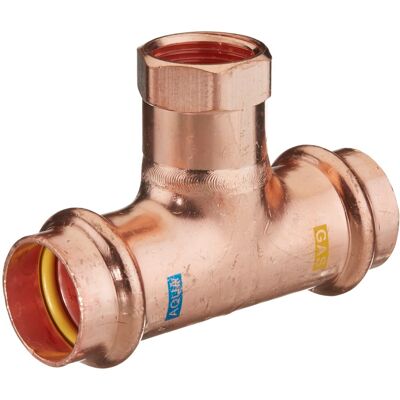Schmidt, Hermann Raccord en T HS AQUAGAS V 15 mm x 1/2 pouce x 15 mm 45120151215 Cuivre, filetage femelle, serti, pour gaz et eau - Publicité Schmidt, Hermann Raccord en T HS AQUAGAS V 15 mm x 1/2 pouce x 15 mm 45120151215 Cuivre, filetage femelle, serti, pour gaz et eau - Publicité