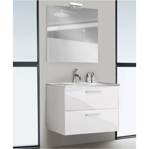 Venetacasa Salle de bain complète avec meuble suspendu et lavabo de 62 cm en blanc brillant - Alice