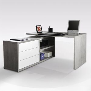 Venetacasa Bureau d'angle avec tiroirs 140 cm ciment et blanc brillant