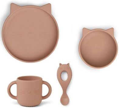 Liewood Coffret repas en silicone Vivi Chat dark rose (4 pièces)