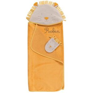 Moulin Roty Cape de bain + gant lion Sous mon baobab personnalisable (114 x 80 cm)