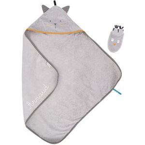 Moulin Roty Cape de bain + gant chat Les Moustaches personnalisable (80 x 80 cm)