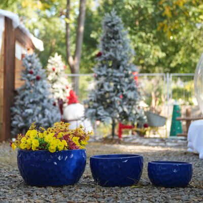DEVOKO Ensemble De 3 Pots Céramiques, Respirants, Pour Succulentes Et Fleurs, Intérieur Et Extérieur, 1 / 30, Motif Martelé Bleu Cobalt, 4 Cm - Publicité DEVOKO Ensemble De 3 Pots Céramiques, Respirants, Pour Succulentes Et Fleurs, Intérieur Et Extérieur, 1 / 30, Motif Martelé Bleu Cobalt, 4 Cm - Publicité