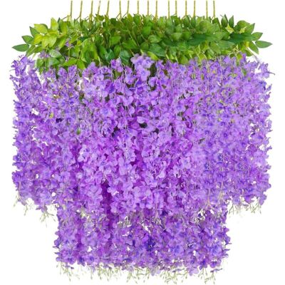 VEXXOL 12 Pièces Artificielle Fleurs Faux Wisteria Vigne Glycine Fausse Fleur Artificielles Faux Plantes Suspendues Plastique Pour La Décoration De Mariage Domicile Fete Bureau Hôtel Rebord De Fenêtre Purple - Publicité VEXXOL 12 Pièces Artificielle Fleurs Faux Wisteria Vigne Glycine Fausse Fleur Artificielles Faux Plantes Suspendues Plastique Pour La Décoration De Mariage Domicile Fete Bureau Hôtel Rebord De Fenêtre Purple - Publicité