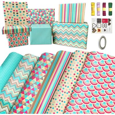 OEM Papier Cadeau Set Avec Ruban Et Étiquette,ecologique Papier Cadeaux Feuille,papier Anniversaire D'Emballage Pour Femme Fille Bebe Homme Garcon Enfant - Publicité OEM Papier Cadeau Set Avec Ruban Et Étiquette,ecologique Papier Cadeaux Feuille,papier Anniversaire D'Emballage Pour Femme Fille Bebe Homme Garcon Enfant - Publicité