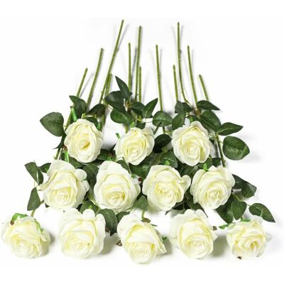 OEM Bouquet De 12 Roses Blanches En Soie, Fleurs Artificielles Réalistes - Publicité OEM Bouquet De 12 Roses Blanches En Soie, Fleurs Artificielles Réalistes - Publicité