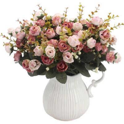 OEM Aiducho Bouquet Artificiel Avec Roses Artificielles, 7 Tiges, 21 Fleurs, Fleurs En Soie, Idéal Comme Décoration 2 Pièces De Café Rose - Publicité OEM Aiducho Bouquet Artificiel Avec Roses Artificielles, 7 Tiges, 21 Fleurs, Fleurs En Soie, Idéal Comme Décoration 2 Pièces De Café Rose - Publicité