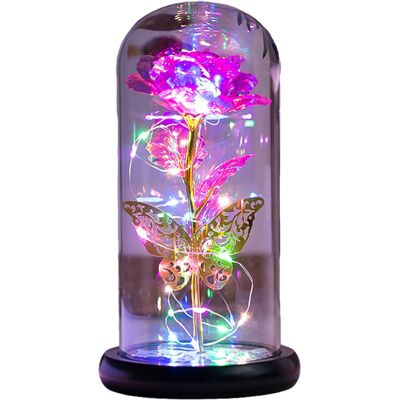 OEM Rose Artificielle Galaxy Sous Cloche En Verre, Papillon Et Lumière Led Colorée (idéal Cadeau) - Publicité OEM Rose Artificielle Galaxy Sous Cloche En Verre, Papillon Et Lumière Led Colorée (idéal Cadeau) - Publicité