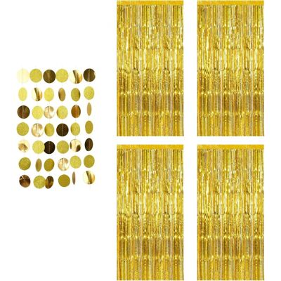 OEM 4 Pièces Rideau Métallique, Frange Aluminium Doré 1x2m, Guirlande Papier Incluse, Décoration Anniversaire, Mariage, Noël - Publicité OEM 4 Pièces Rideau Métallique, Frange Aluminium Doré 1x2m, Guirlande Papier Incluse, Décoration Anniversaire, Mariage, Noël - Publicité