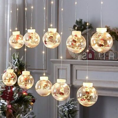 IRISFR Guirlande Lumineuse Boule À Souhaits Led De Noël, 10 Guirlandes Lumineuses Boule À Souhaits Père Noël/bonhomme De Neige/arbre De Noël (lumières Blanches Chaudes, Père Noël) - Publicité IRISFR Guirlande Lumineuse Boule À Souhaits Led De Noël, 10 Guirlandes Lumineuses Boule À Souhaits Père Noël/bonhomme De Neige/arbre De Noël (lumières Blanches Chaudes, Père Noël) - Publicité
